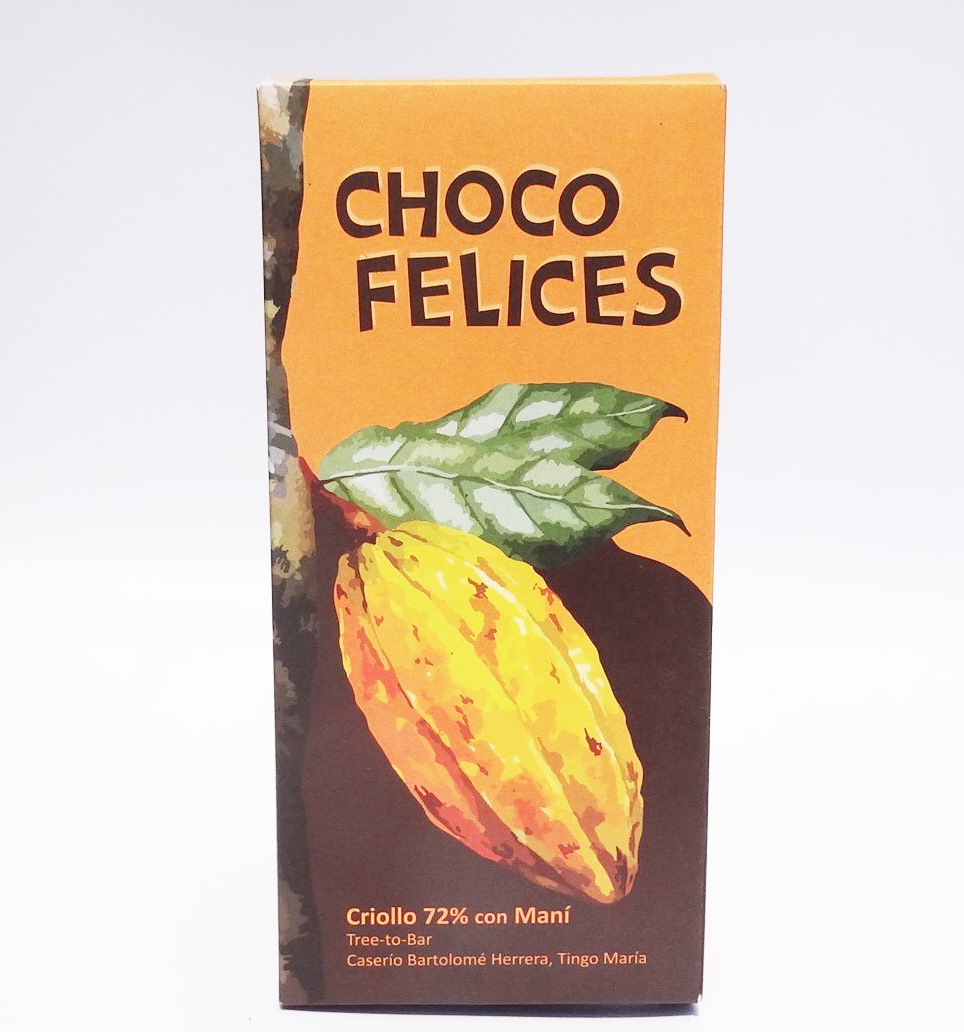 CHOCOLATE CHOCO FELICES 72% CON MANI BARRA 100GR - BB