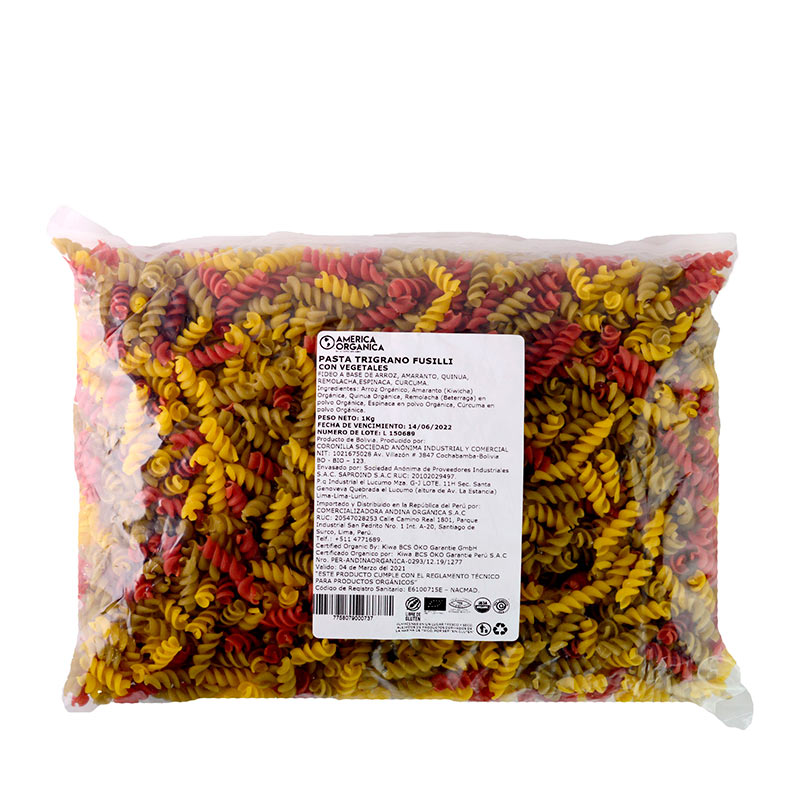 Pasta Trigrano Fusilli Sin Gluten 1KG - América Orgánica